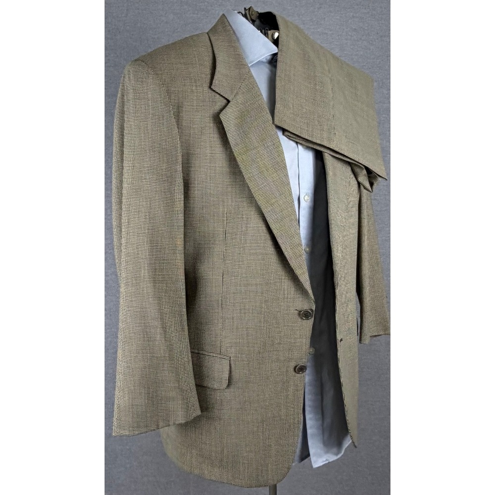 Valentino Uomo Mens 2 Piece Suit 42R 36x25.5 Tan Houndstooth Blazer Pleated 80s